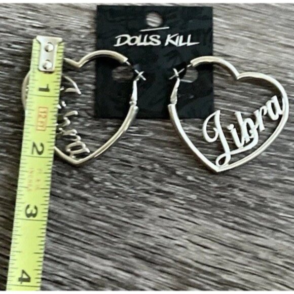 Dolls Kill Libra Horoscope Heart Dangle Women’s Earrings Silver Round Punk NWT - Picture 6 of 6